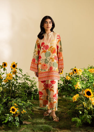 Floral Glow Cream Co-ord Set Multicolor Printed Two Piece Outfit U19