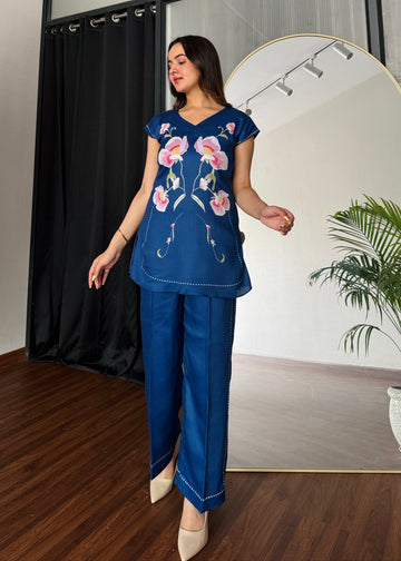 Blue Floral Printed Co-ord Set U11