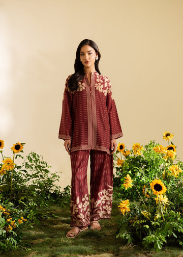 Maroon Beige Floral Printed Co-ord Set U5
