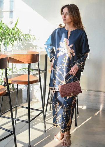 Navy Blue Palm Tree Print Co-ord Set U9