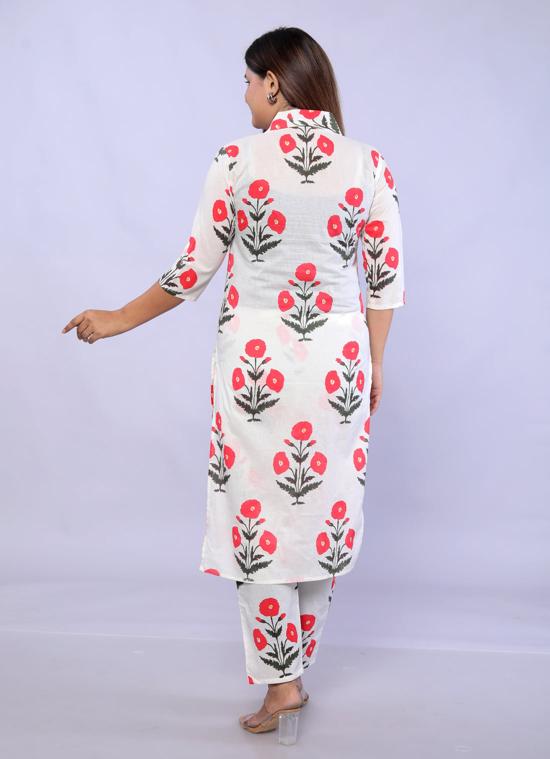 Red Flower plant print Muslin Cotton Co-ord Set VT6008