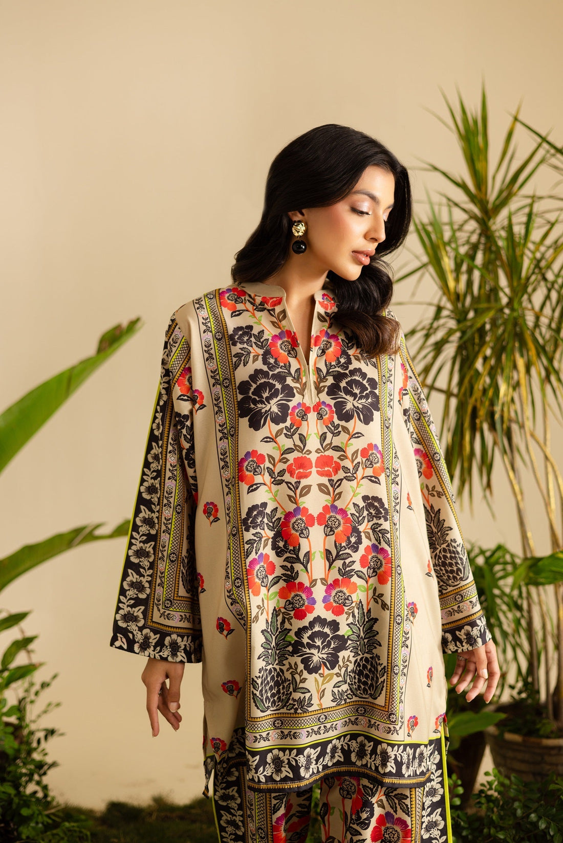 Women's Cream Floral Jaal Co-ord Set – Printed Two-Piece Outfit U17 ub