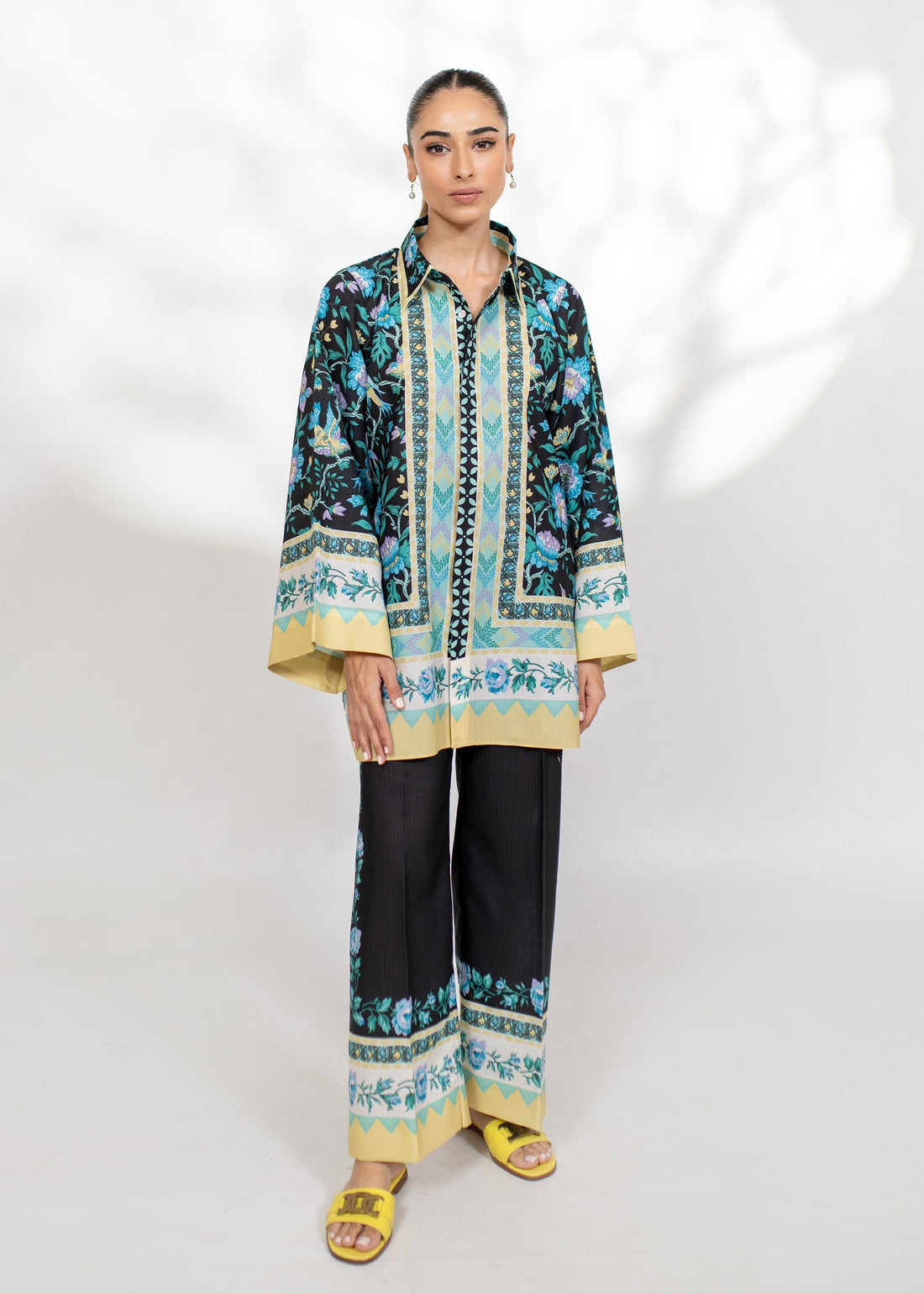 Bold Black & Yellow Floral Digital Printed Co-ord Set U15