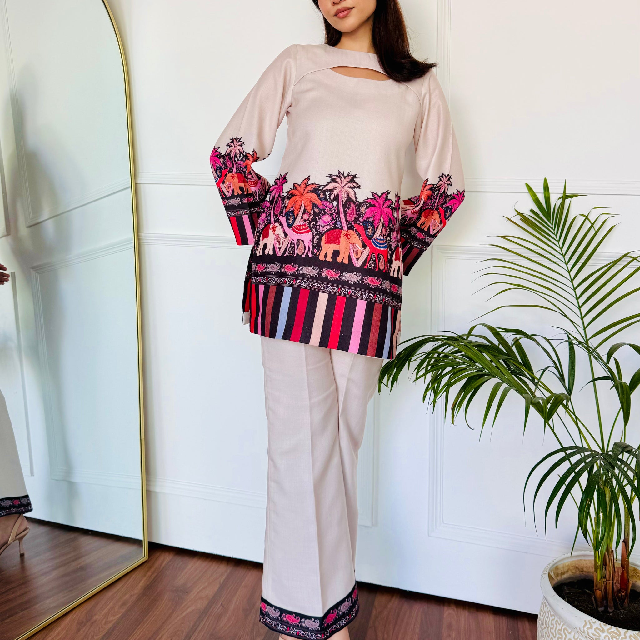 Fashionable Animal Printed Maharaja linen Co-ord Set for Women U35