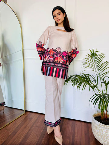 Fashionable Animal Printed Maharaja linen Co-ord Set for Women U35