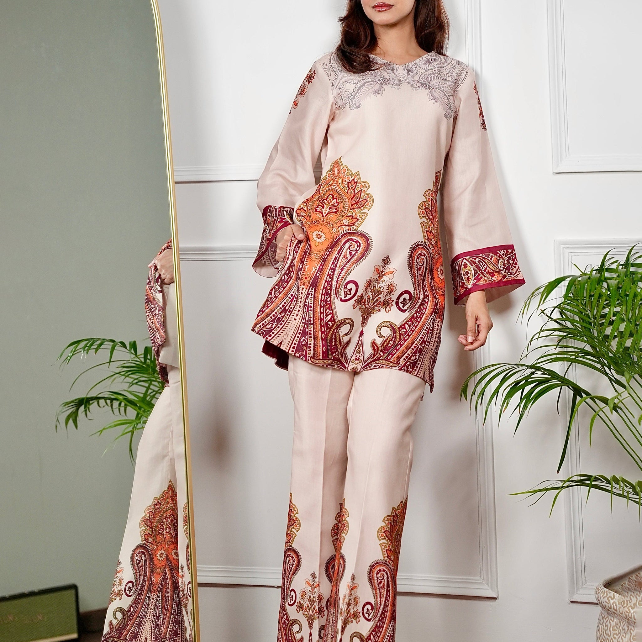 Elegant Rayon Printed Co-ord Set with Paisley Motifs D6290