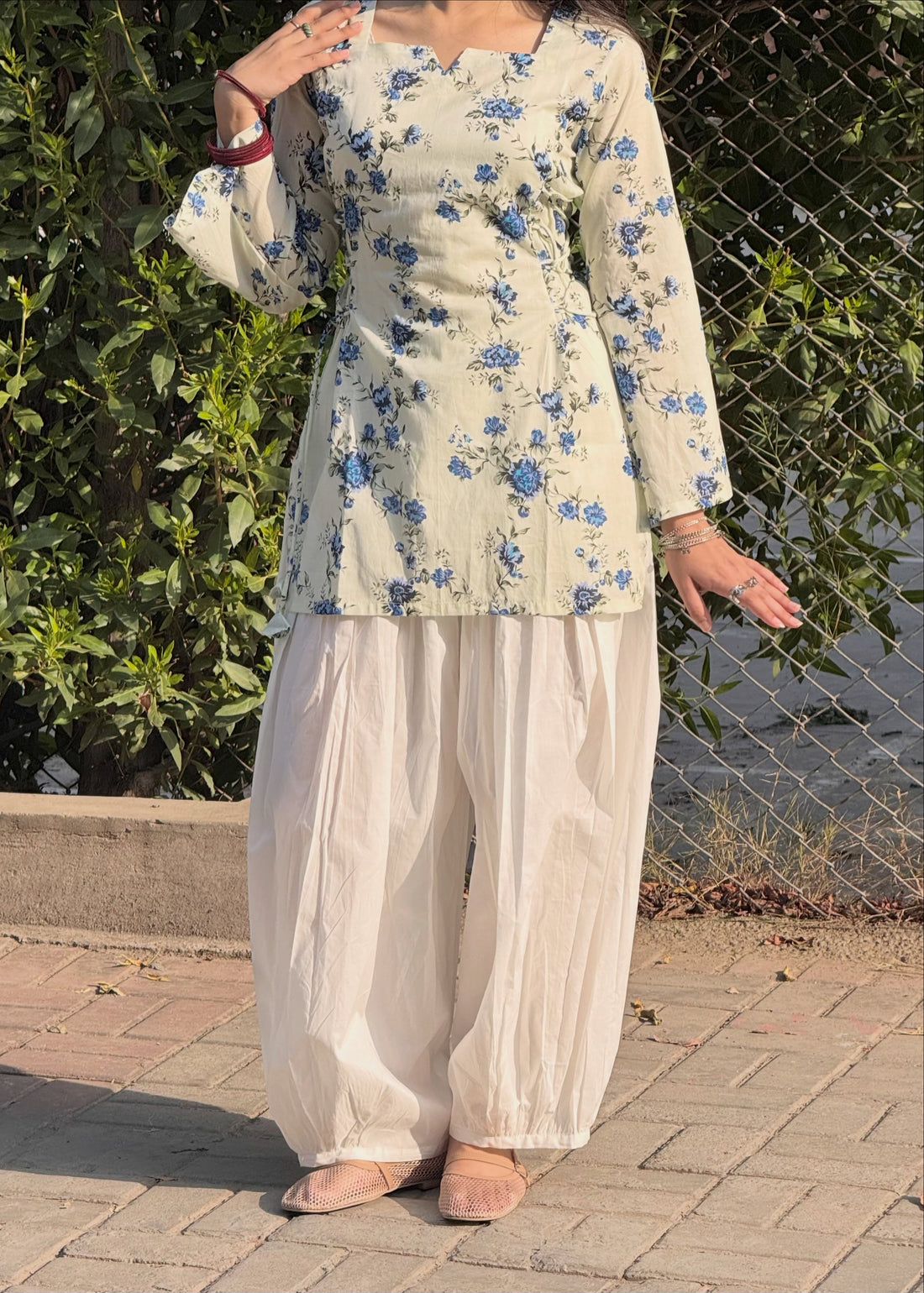 Women's Premium Cotton Floral Co-Ord Set with Relaxed Fit Bottom U81