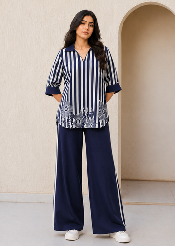 Comfortable & Chic Two-Piece Striped Set for Women D69