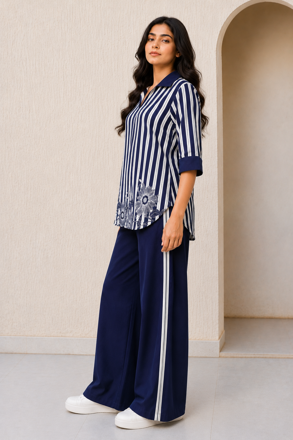 Comfortable & Chic Two-Piece Striped Set for Women D69