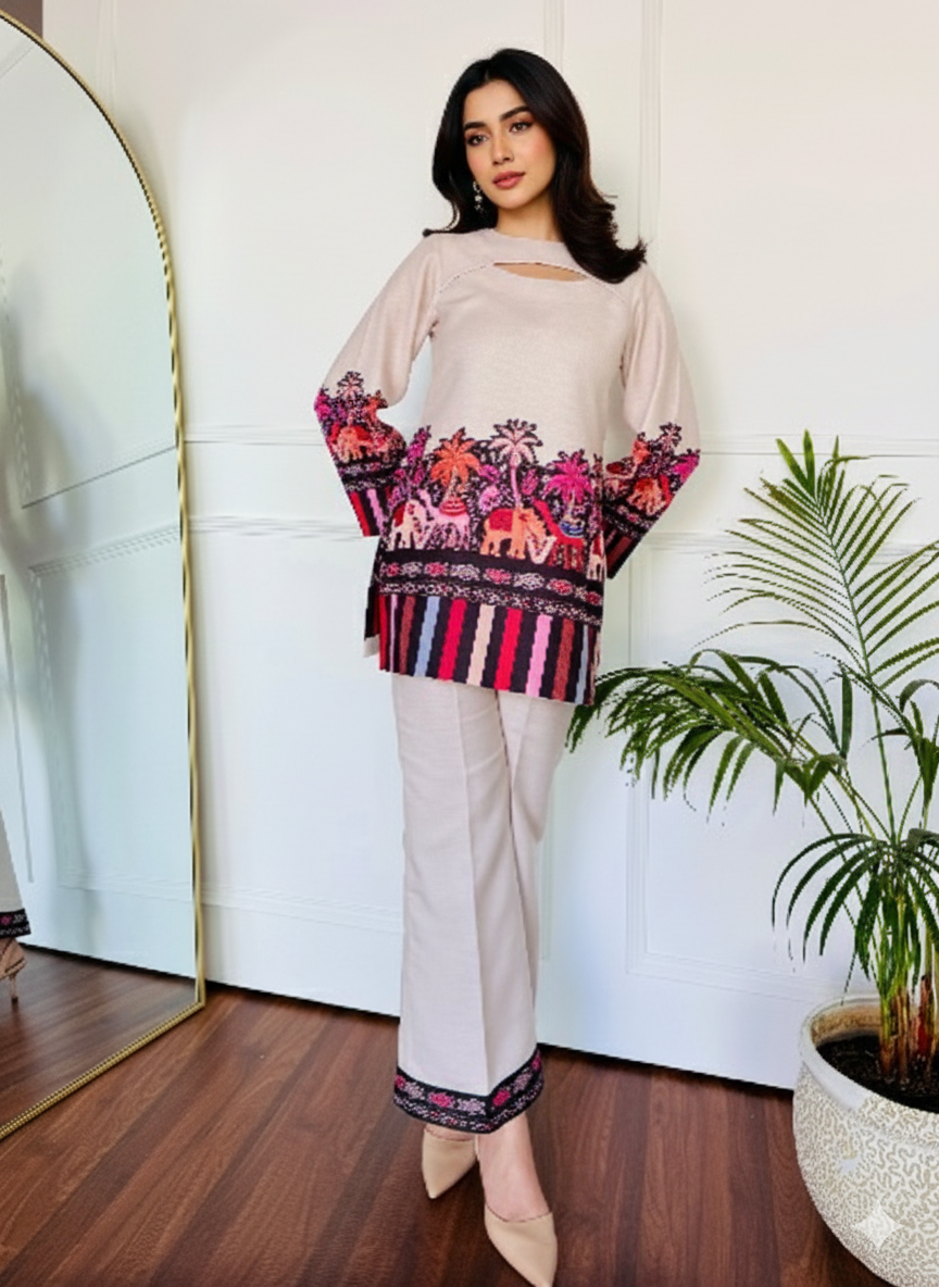 Fashionable Animal Printed Maharaja linen Co-ord Set for Women U35