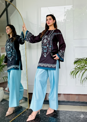 Geometric and Floral motifs Printed Rayon Co-ord Set for Women U32 ub