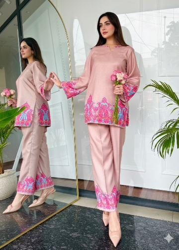 Elegant Blush Pink Paisley Print Co-ord Set for Women U30 ub