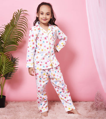 Girls Flower Print Beautiful Nightsuit Set D110