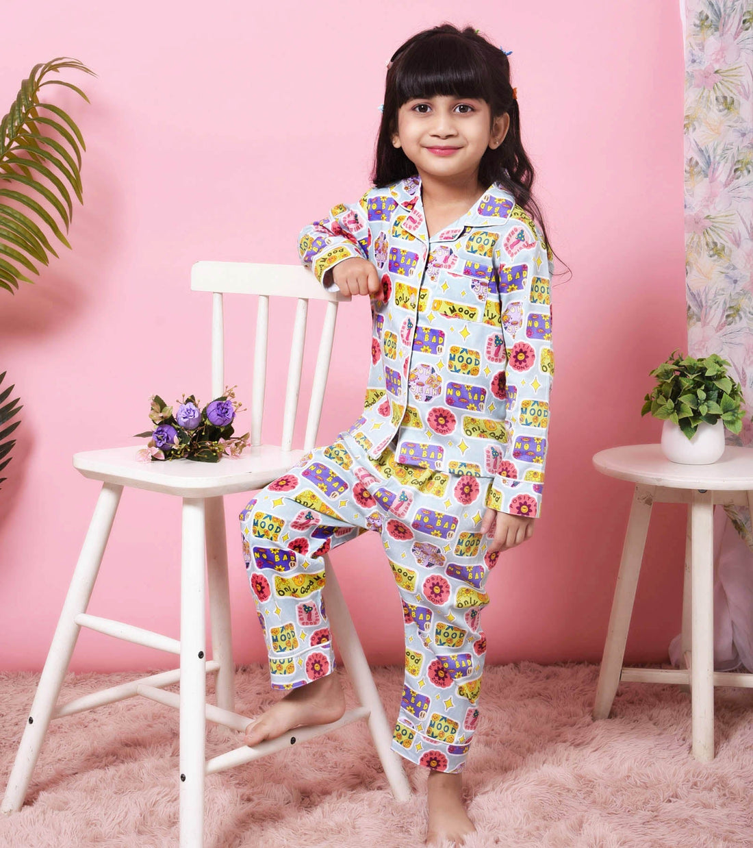 Good Mood Text Printed Girls Nightsuit Set D111