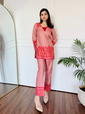 Designer Rosy Pink Printed Co-ord Set for Festive & Casual Wear – Comfortable Fit U-33