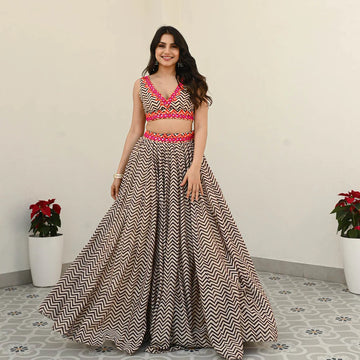 Bunaai Black Stripes Chanderi Lehenga Set D5011