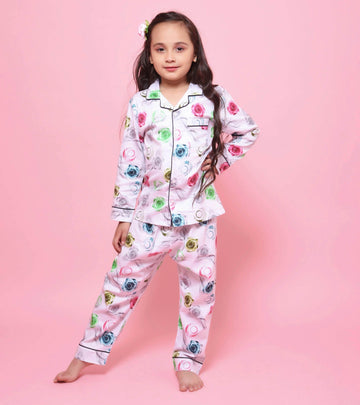 Roses Printed Girls Fancy Nightsuit Set D108