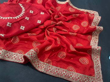 Pure Vichitra Silk With Batik Foil Work Saree D5071