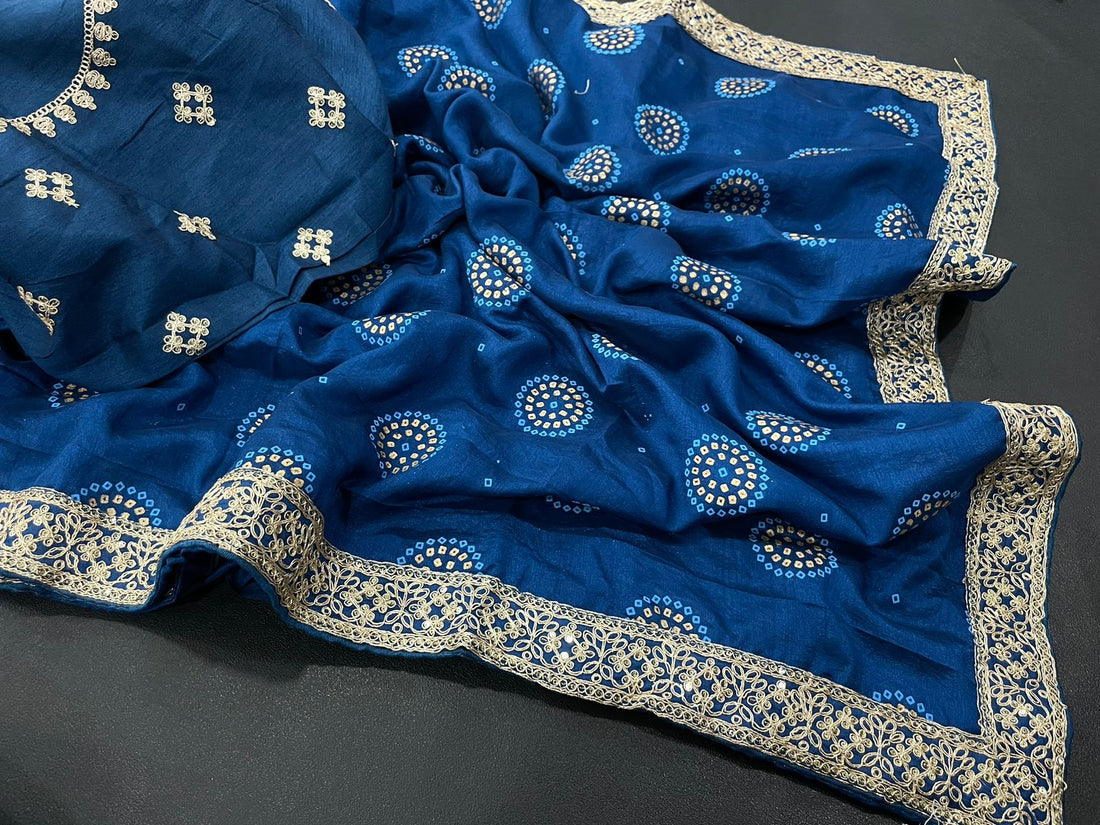 Pure Vichitra Silk With Batik Foil Work Saree D5071