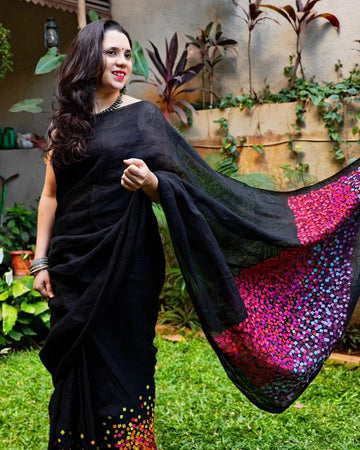 Linen Digital Print Saree D5053