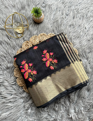 Premium Tussar Silk Chit Pallu Saree D5048