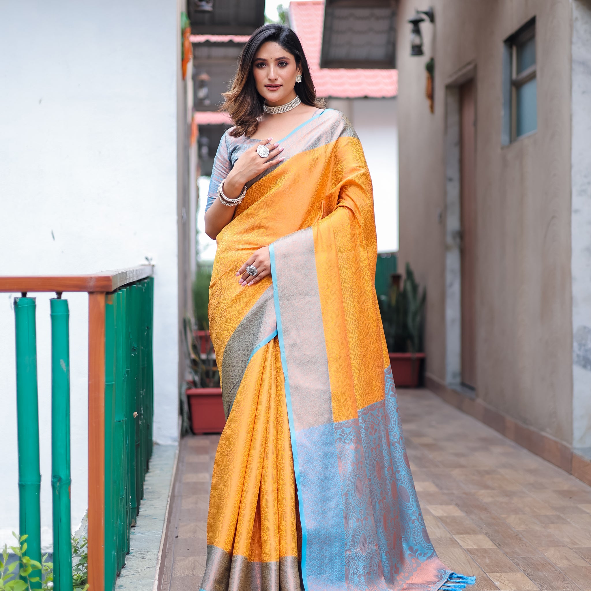 Yellow Kanjivaram Party wear Saree D5042