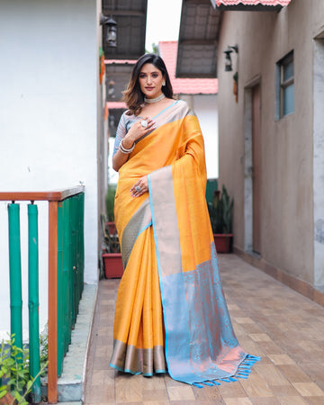 Yellow Kanjivaram Party wear Saree D5042