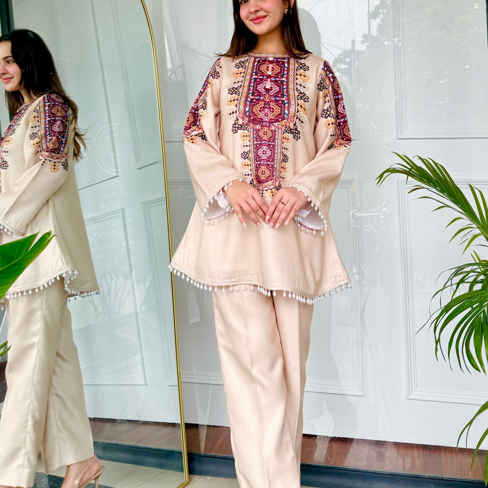 Beige Rayon Printed Co-ord Set for Women U22