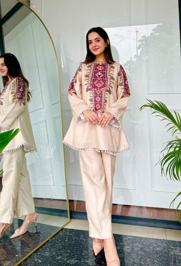 Beige Rayon Printed Co-ord Set for Women U22
