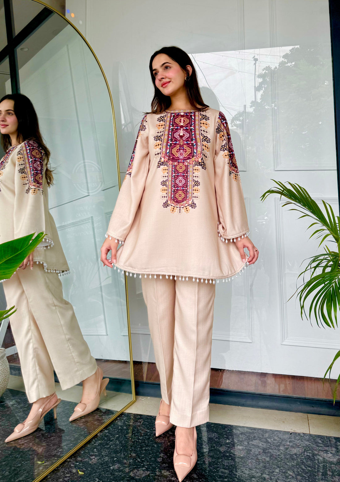 Beige Rayon Printed Co-ord Set for Women U22