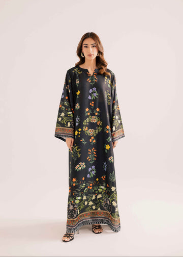 Black Floral Kaftan Dress with Contemporary Elegance U53