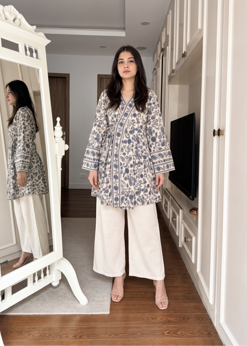 Blue Blossom Printed Rayon Co-Ord Set for Women U77