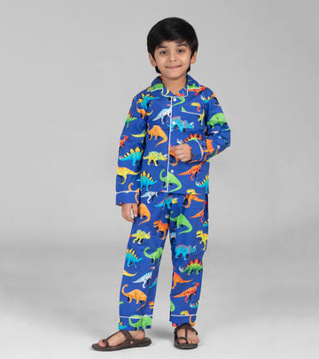 Blue Dino Printed Night Suit Set for Boys D137