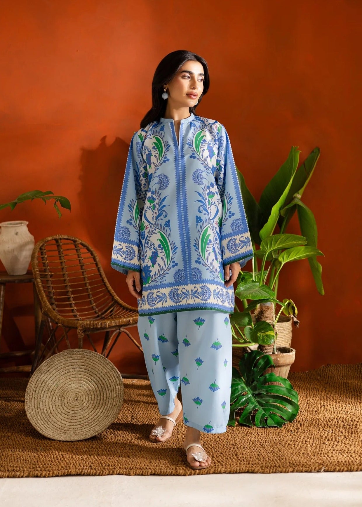 Blue Floral Paisley Digital Printed Co-ord Set U1
