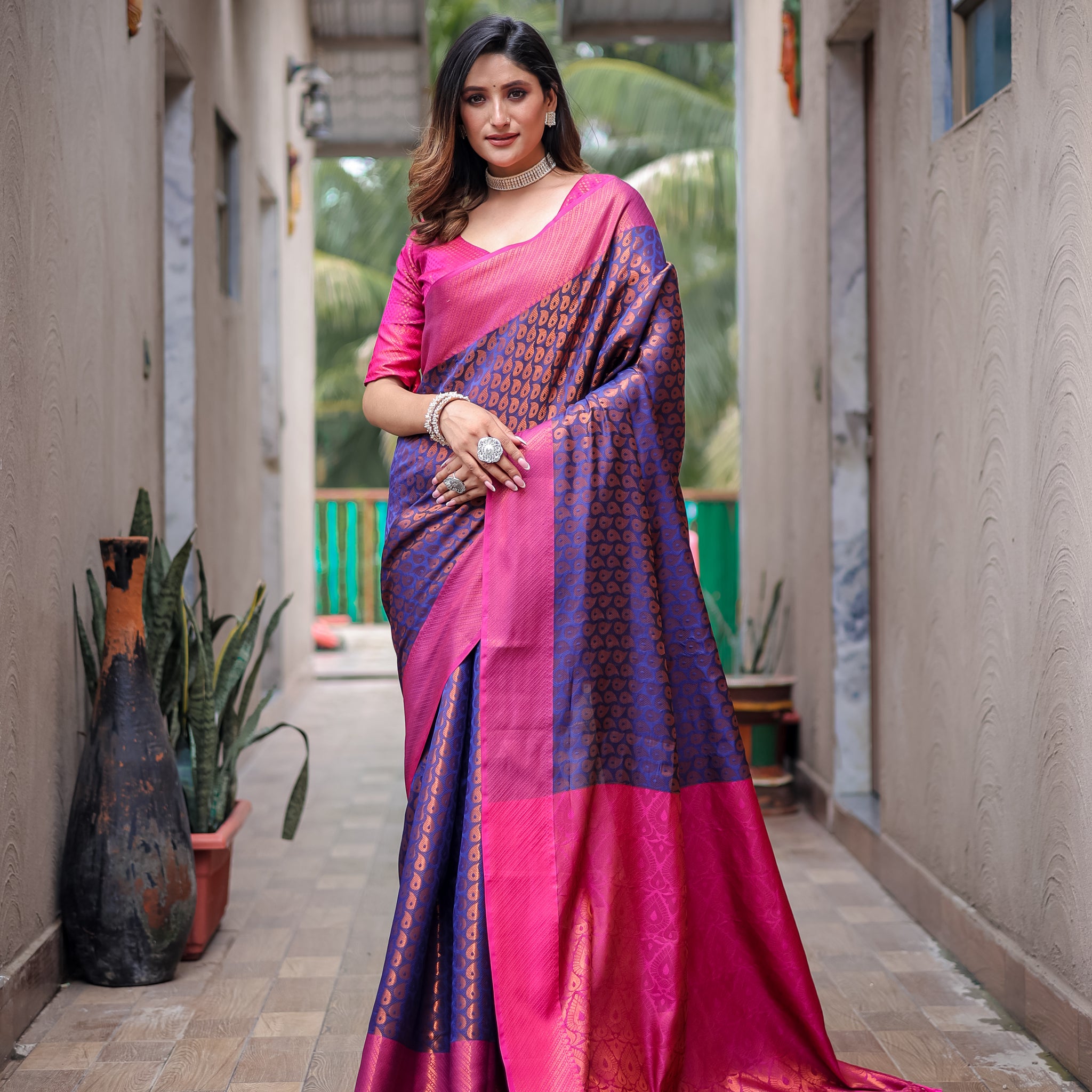 Copper Zari Kanjivaram Silk Saree D5045