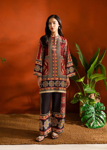 Crimson Charm Geometric & Floral Printed Co-ord set - U4 ub