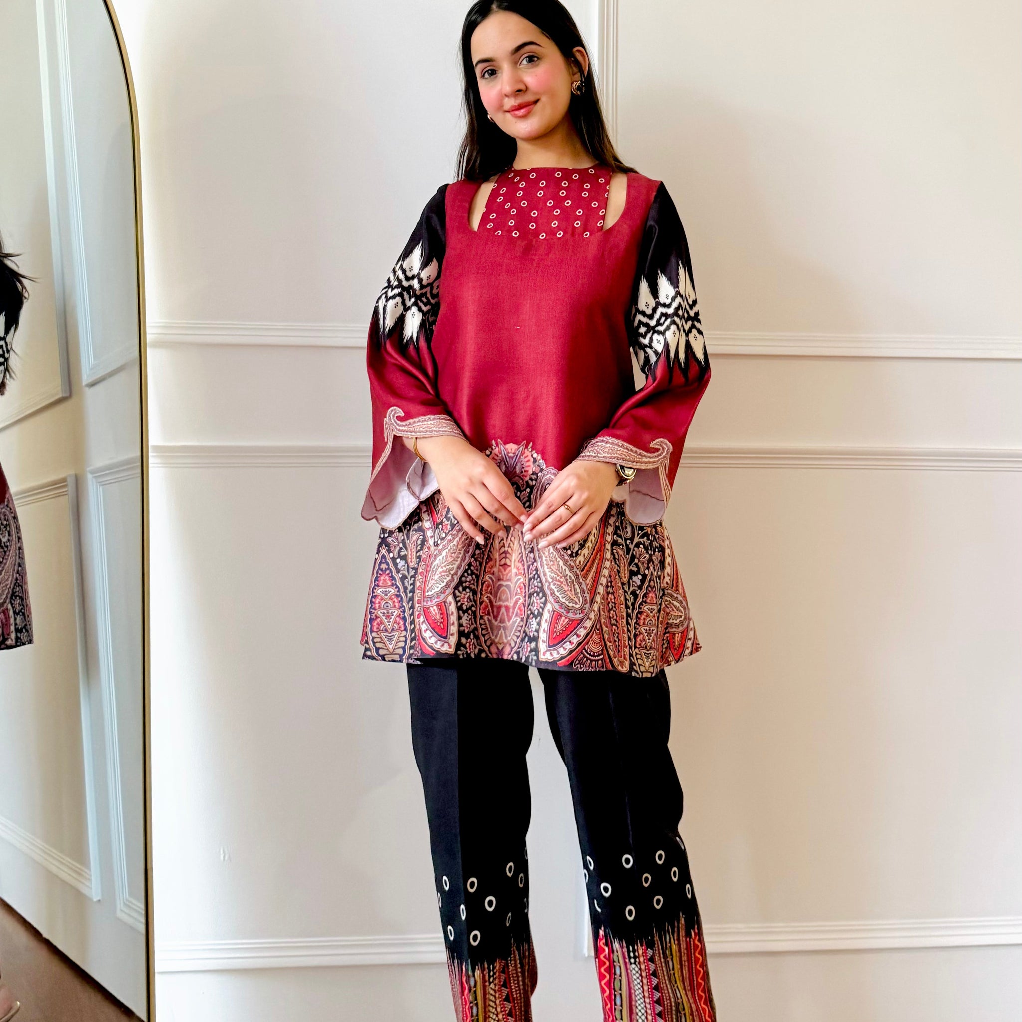 Ethnic Paisley and Ikat Fusion Print Co-ord Set U27