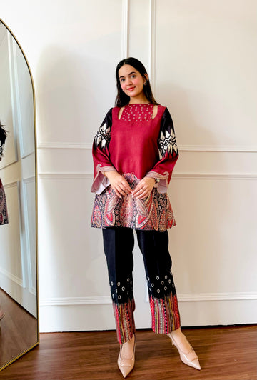 Ethnic Paisley and Ikat Fusion Print Co-ord Set U27 ub