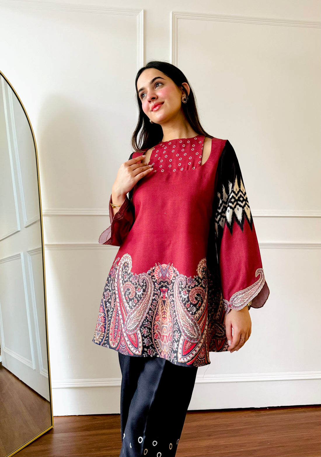 Ethnic Paisley and Ikat Fusion Print Co-ord Set U27