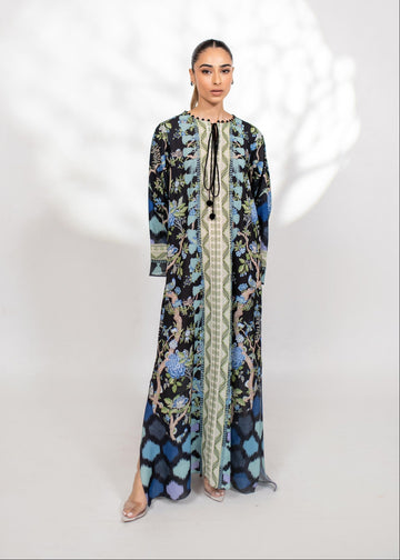 Floral Botanical Print Rayon Full Length Kaftan Dress U42