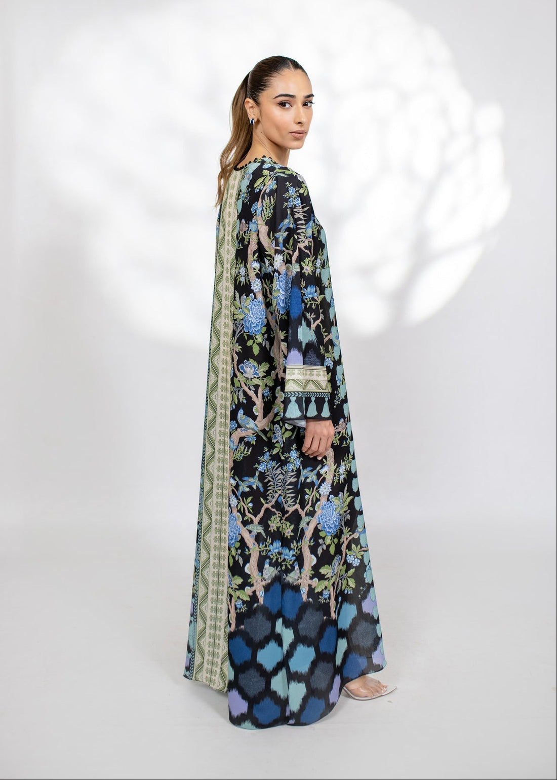 Floral Botanical Print Rayon Full Length Kaftan Dress U42