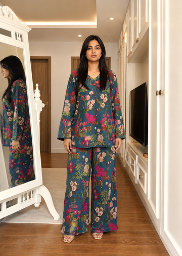 Garden Muse Women's Floral Rayon Co-Ord Set U79