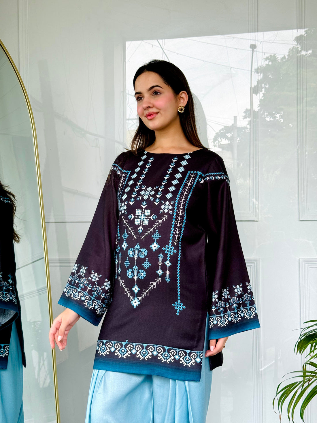 Geometric and Floral motifs Printed Rayon Co-ord Set for Women U32 |Utsav Bazar