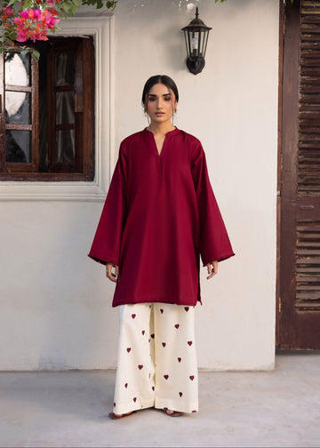Luxury Wine Rayon Tunic with Printed Palazzo Co-Ord Set U56