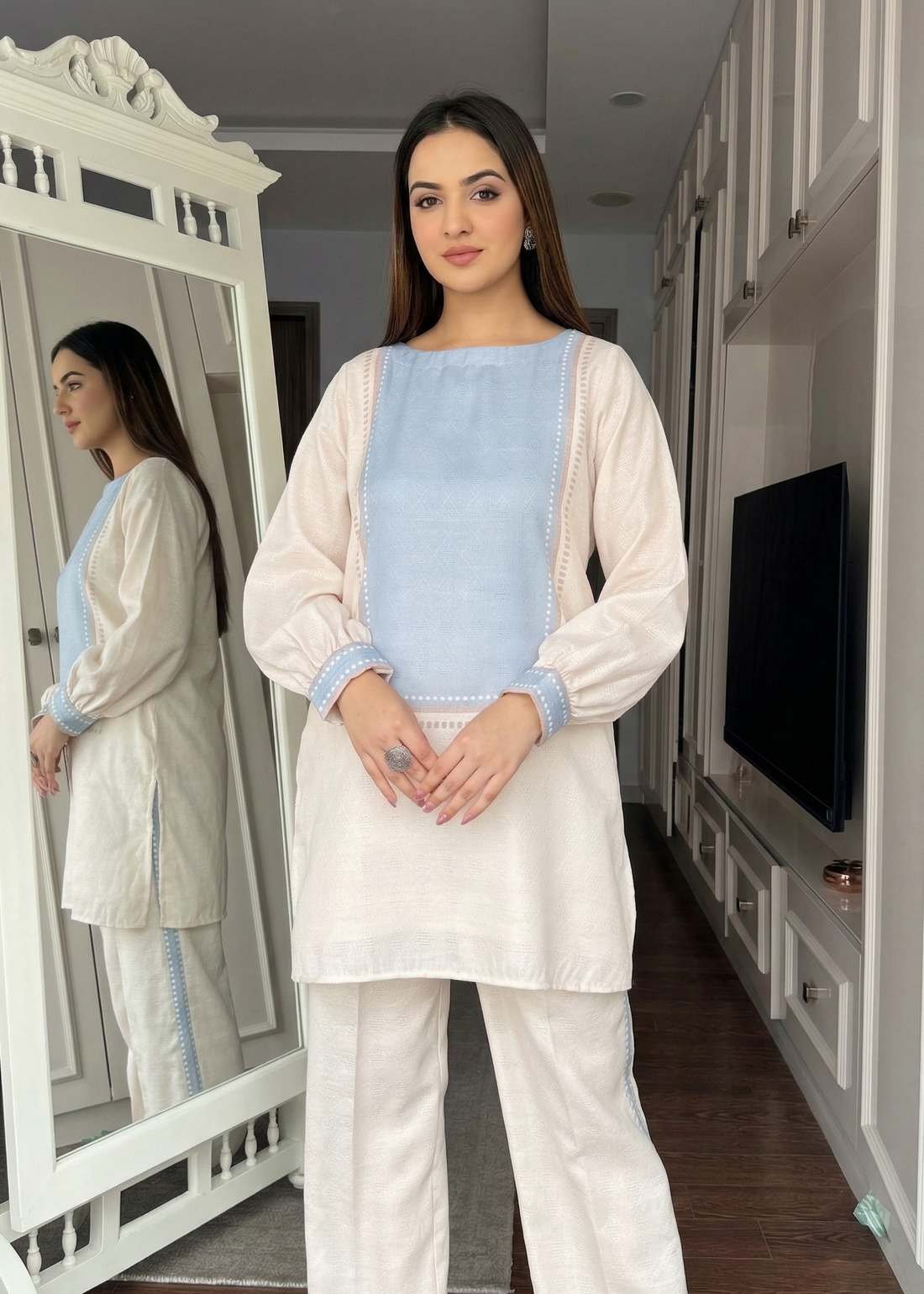 Modern Grace Linen Co-ord Set | Minimal Printed Summer Outfit for Women U63