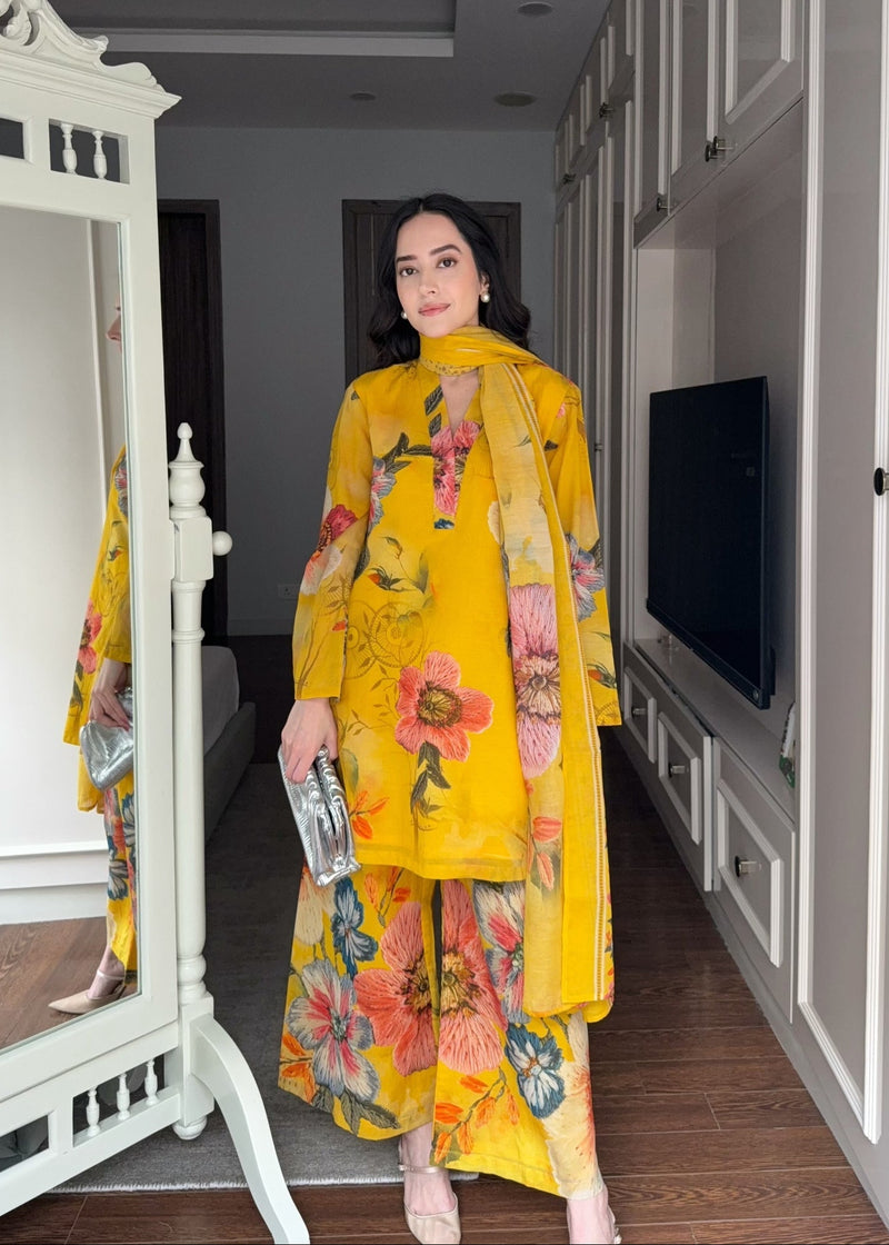 Mustard Bloom Printed Georgette Suit Set U71