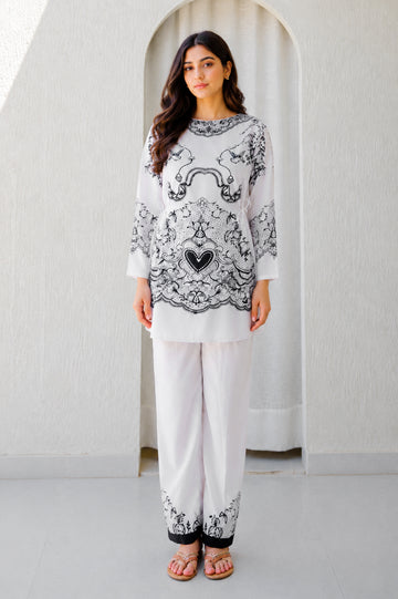 Classic Monochrome Intricate Print Kurta Set U70