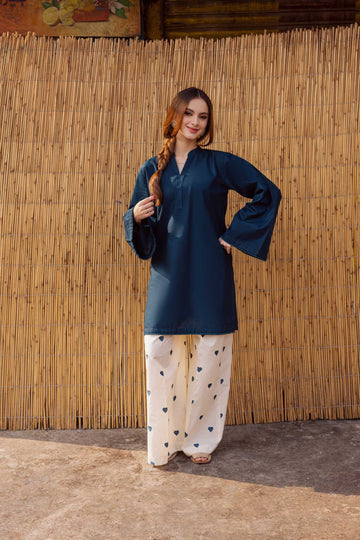 Navy Blue Embroidered Rayon Ethnic Co-Ord Set for Women U58