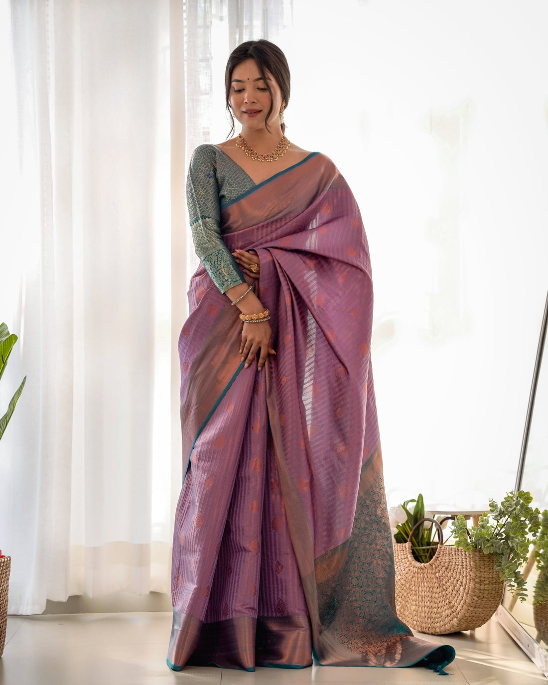 Partywear  kanjivaram silk wear Saree- Purple D5030