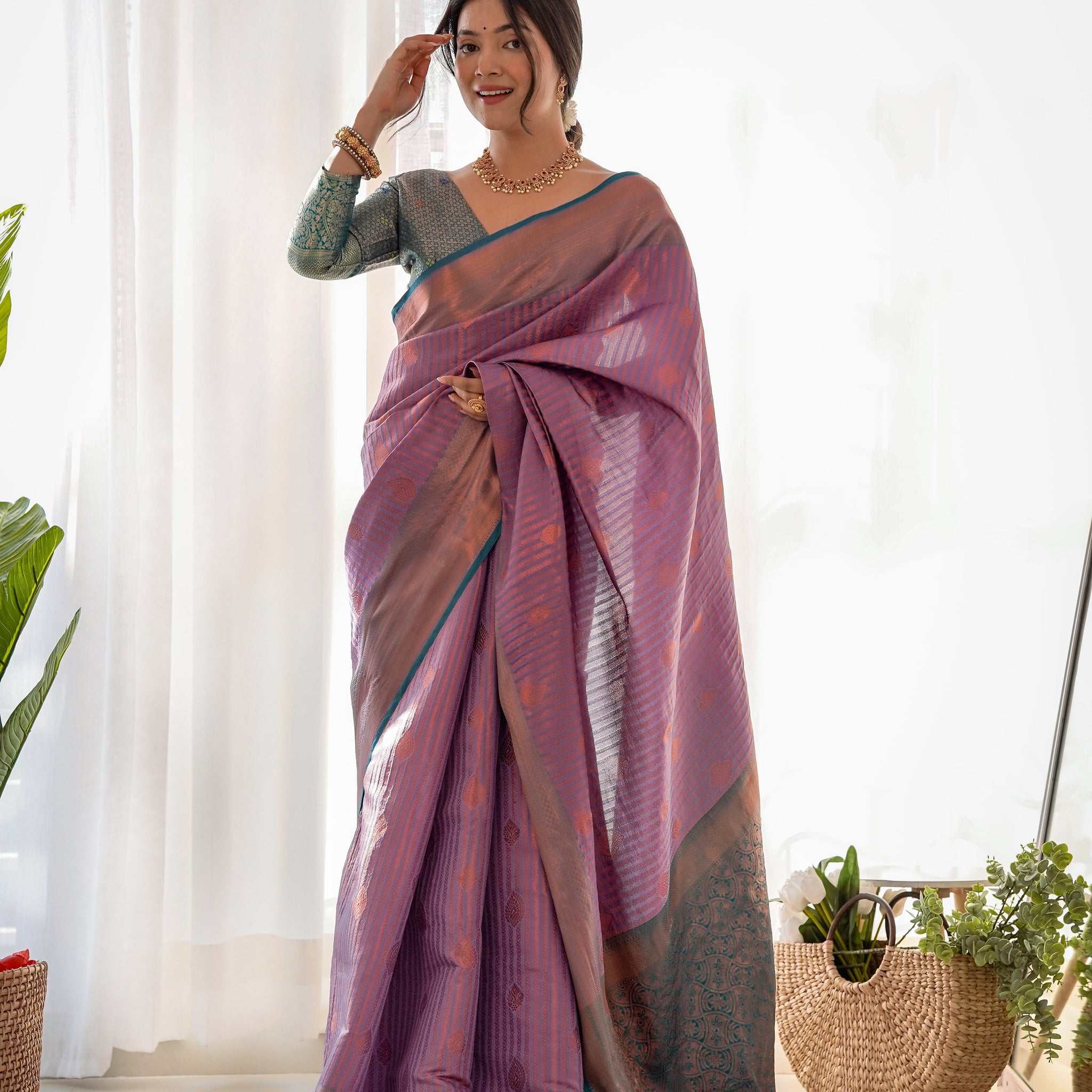 Partywear  kanjivaram silk wear Saree- Purple D5030